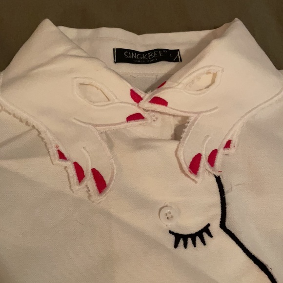 Crisp White Button up with Faces - Picture 3 of 6